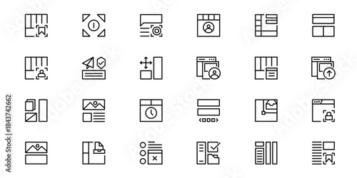 Applications and Programming Vector Icon Set in Outline Style. Internet Technology set. Set line outline icons. Internet Technology symbols. Collection of document and file type icons in outline style