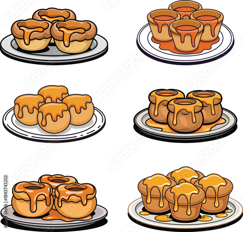 Yorkshire Pudding Cartoon Illustration UK Food Icons Plate
