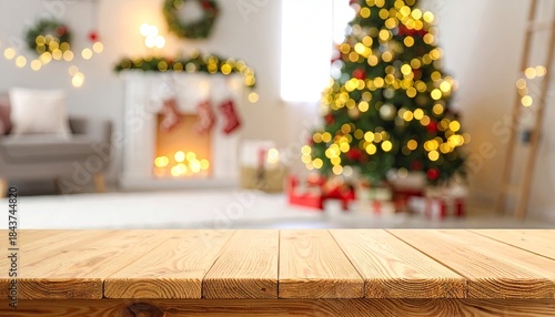 Festive Christmas living room with decorated tree and fireplace warm holiday interior.