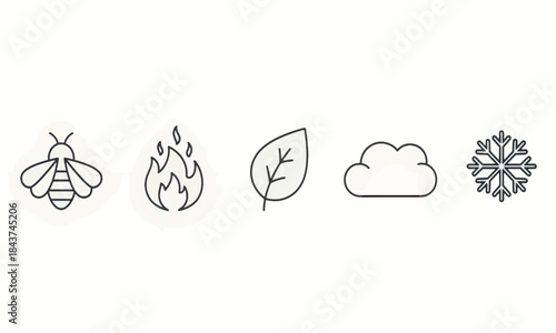 Print Nature and Elemental Line Art Icon Set