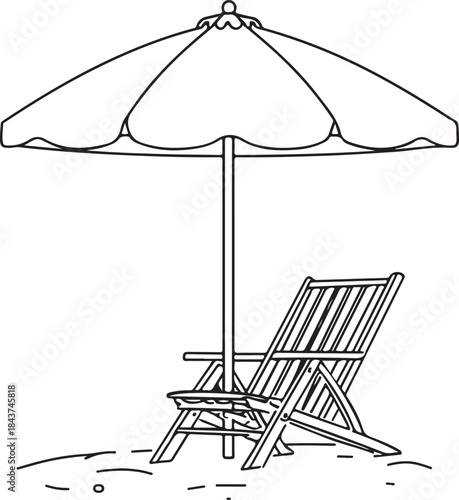 Beach chair and umbrella vector icon summer vacation holiday relaxation tourism resort symbol design
