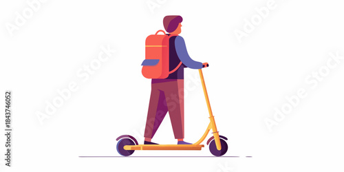 A person riding an electric scooter viewed from the back in a flat style