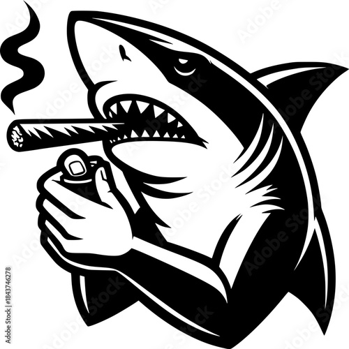 Cigar-Smoking Shark: A bold illustration of a shark puffing a cigar, exuding confidence and a touch of mischief, perfect for creative projects.