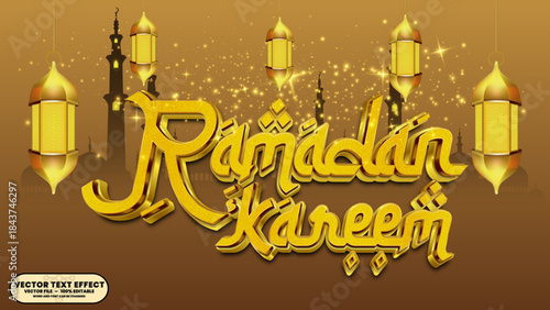 Ramadan kareem luxury golden 3d editable typography for invitation, poster, and religious event design. 