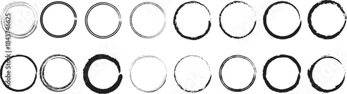 Set of black and white grunge circle, Black Hand drawn marker red circles round set. Paint brush stamp collection
