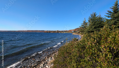 Autumn Coastal View of Houses and Road Across the Water at Groves Point, Cape Breton