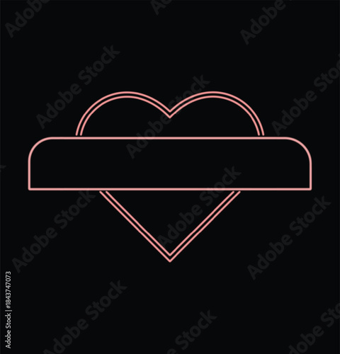 Neon Heart Outline Banner with Glowing Line Design on Dark Background