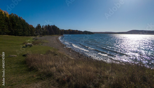 Autumn Beach and Hillside at Groves Point,Cape Breton, Nova Scotia