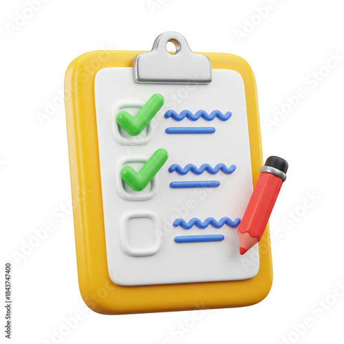 Plastic 3d Clipboard with checklist, To do list 3d icon.