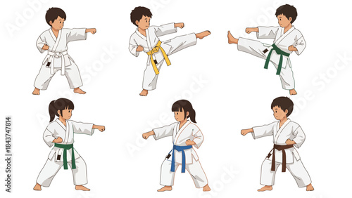 Young Martial Arts Students Practicing Karate in Dojo