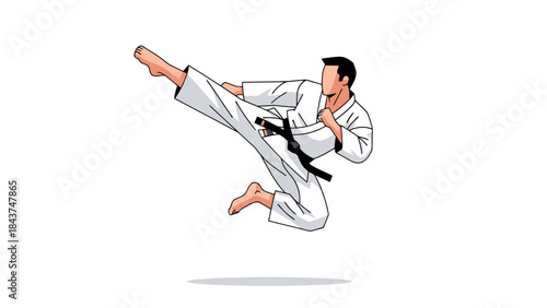 Martial Arts Practitioner Performing High Kick in Dojo