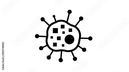 Minimal Line Art Icon of a Microorganism or Virus Cell, Representing Biology, Infection, or Health Concerns.