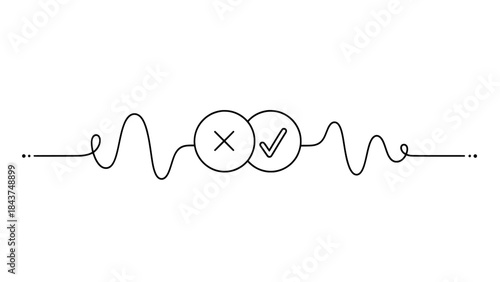 Continuous Line Art of Checkmark and Crossmark for Decision Making, Approval, or Denial Concepts