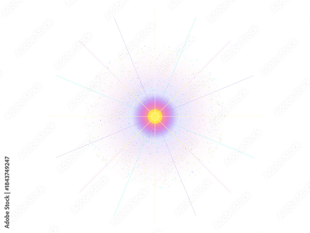 Obraz premium Vibrant yellow and purple starburst effect with lines on isolated transparent background