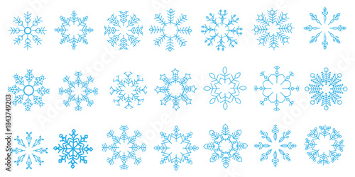 Snow Icons. Snowflakes Vector Icons. Winter Icons. Snow or Snowflake symbol. Snow. Set blue snowflake icons collection isolated
