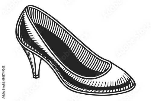 Elegant black and white sketch of a classic high heel shoe with a pointed toe and slender stiletto heel perfect for fashion and style illustrations