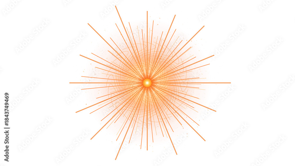 Obraz premium Vibrant orange starburst with radiating lines isolated on transparent background shining brightly