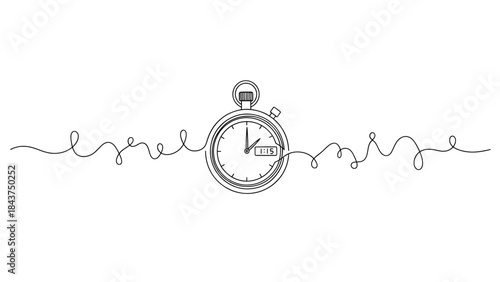 Continuous Line Art Stopwatch Symbolizing Time Optimization, Management, and Efficiency
