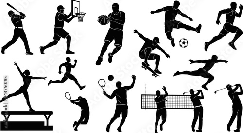 Editable Vector Silhouette Set – Athletes in Action Across Multiple Sports