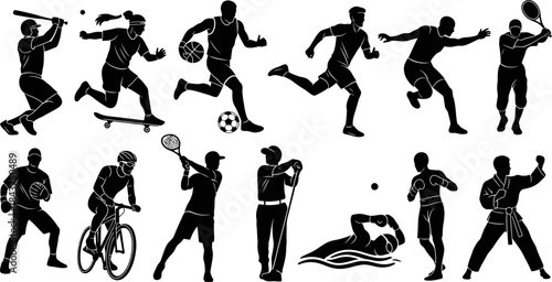 Editable Vector Silhouette Set – Athletes in Action Across Multiple Sports