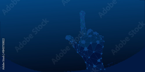 A digital hand pointing upwards formed from connected glowing blue nodes