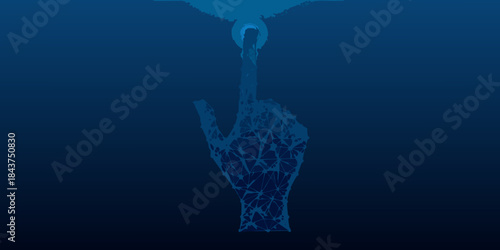 Abstract polygonal hand reaching upwards from a dark blue background