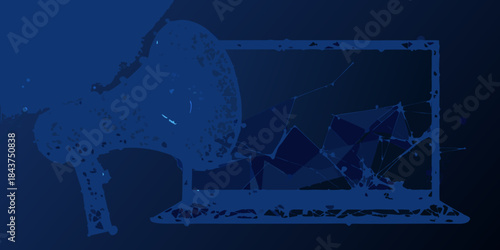 Abstract blue laptop screen with a broken or shattered effect design