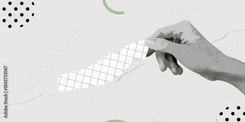 A hand seemingly peeling back a layer to reveal a patterned surface below