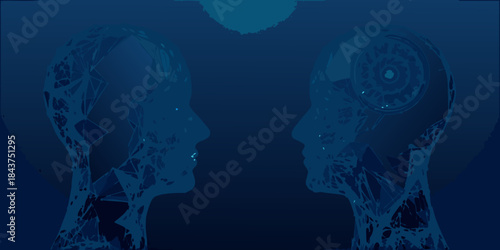 Digital human heads facing each other showcasing artificial intelligence concept