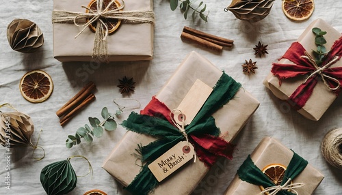 Sustainable Holiday Presents Wrapped in Kraft Paper with Natural Decorations