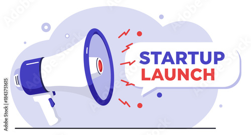 Startup Launch Announcement Megaphone Graphic Promote New Business Ideas Marketing Campaigns startup