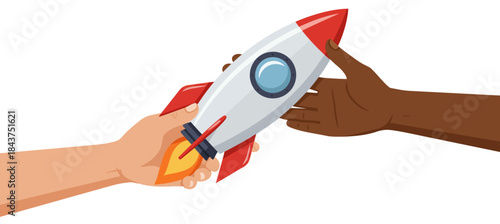 Teamwork Launching Rocket Ship Collaboration for Success and Innovation startup