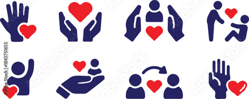 hand support bule icons red love icons set vector illustration design 