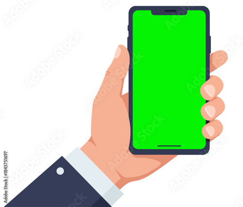 Hand Holding Smartphone with Green Screen Mockup for App Development Web Design Marketing startup