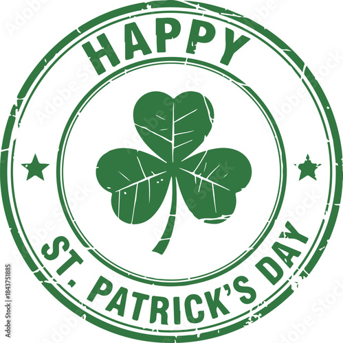Happy st. patrick's day vintage distressed green stamp with shamrock and stars design