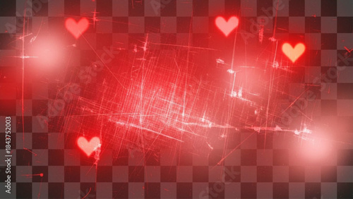 Grungy red abstract background with glowing hearts, scratch texture effect and distressed vintage design, romantic love concept for Valentine's Day wallpaper