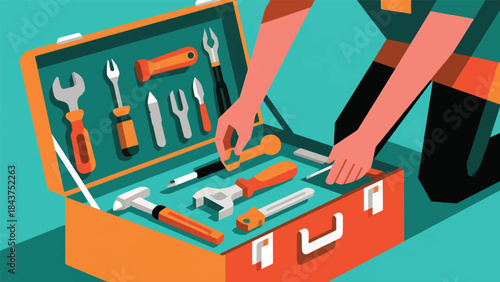 Illustration Of Person Organizing Tools In A Toolbox Vector Design Template