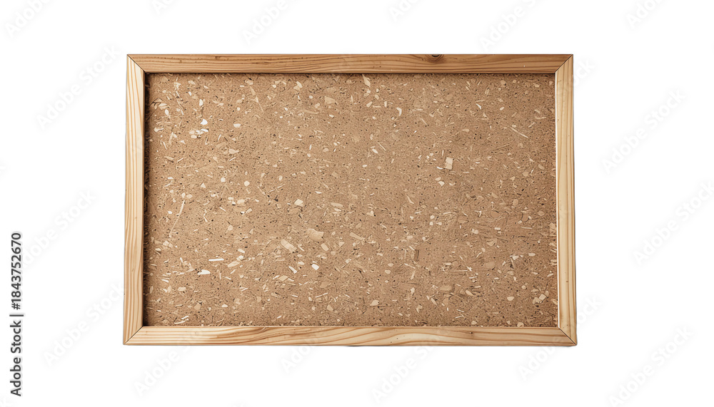 Fototapeta premium Empty natural cork board with a light wooden frame, isolated on a transparent background, providing a versatile blank space for notices, memos, and creative display purposes