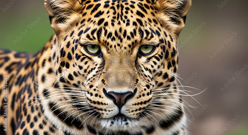 Fototapeta premium Intense Leopard Portrait - A Captivating Gaze into the Wild.
