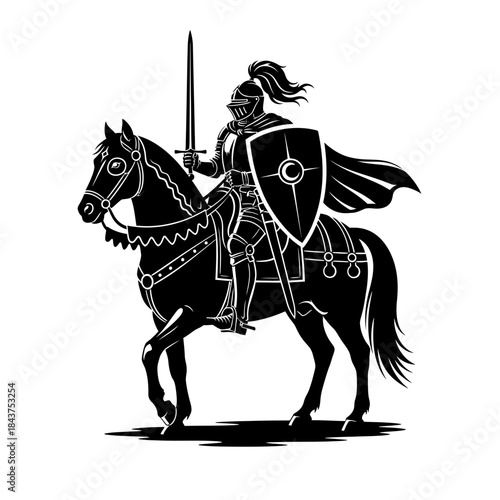 Gallant Knight on Horseback with Sword and Shield.