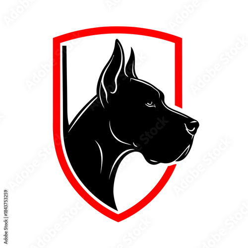Great Dane Head Profile in Shield Vector Illustration.