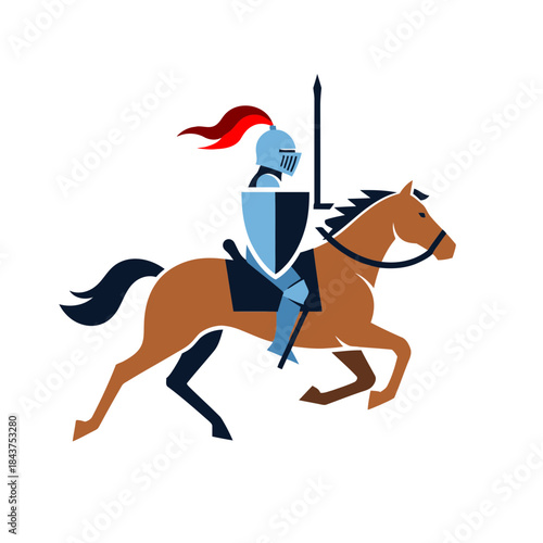 Knight in full armor riding a galloping horse with a spear and shield.