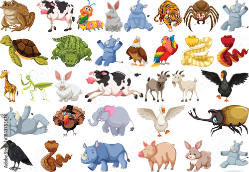 Different birds mammals reptiles fish graphic set vector