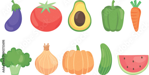 Fresh organic vegetable and fruit icon collection vector