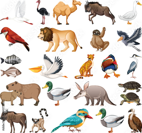 Wild exotic animals set illustration graphic design vector