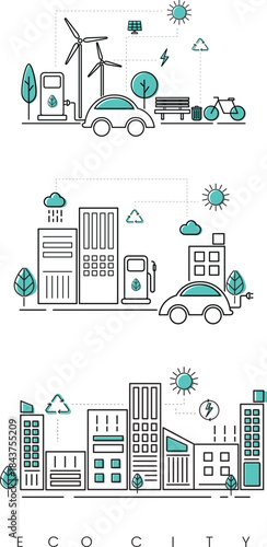 Outline illustration of an environmentally conscious community vector