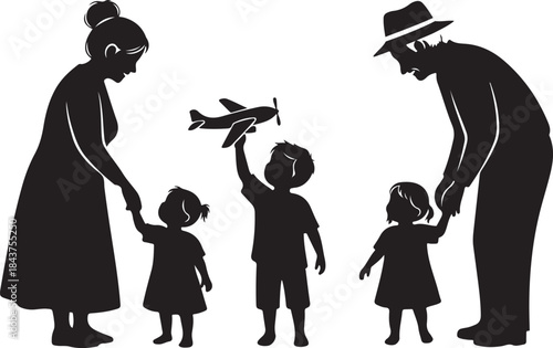 Happy Family Silhouette with Parents and Children
Parents and Kids Playing Together – Family Concept Silhouette
Loving Family Bonding Moment in Silhouette Style