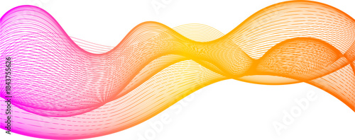 Abstract wavy lines with a vibrant gradient color transition from pink to orange on a white background, creating a dynamic and fluid design.