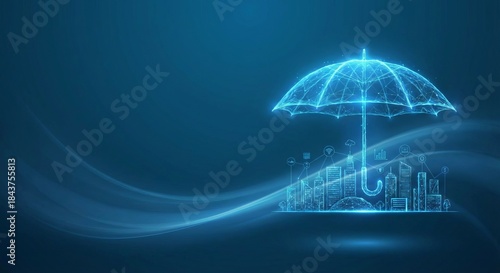 cyber insurance policy checklist under umbrella shield — data protection and compliance — neon vector illustration