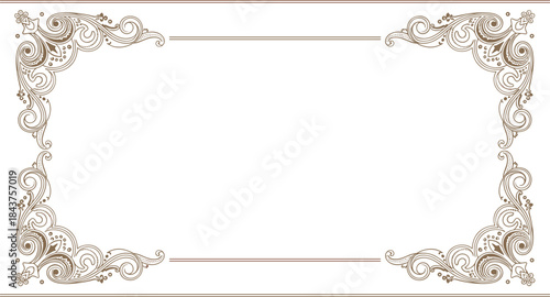 Ornate floral certificate border, elegant invitation frame, vintage swirl design, classical embellishment template, blank center for text